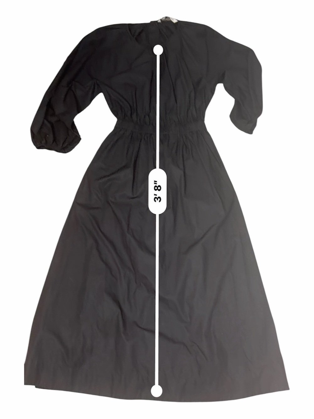 Zara Poplin Cotton Puff Sleeve Black Midi Dress - Picture 6 of 7